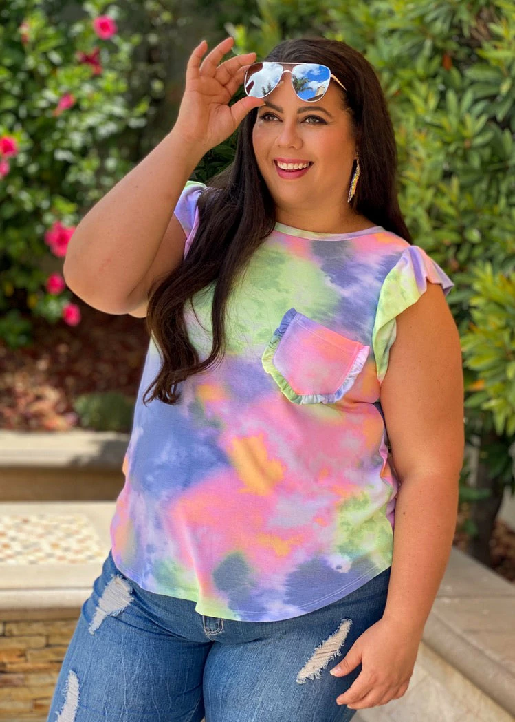 Boutique Simplified Flutter By Tie Dye Ruffled Top 2 Boutique Simplified Flutter By Tie Dye Ruffled Top