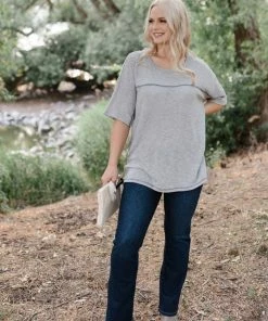 No Ship Drop Ship Sandstone Grey Knit Top