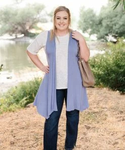 No Ship Drop Ship Life Of The Party Sleeveless Cardigan In Periwinkle