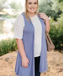 No Ship Drop Ship Life Of The Party Sleeveless Cardigan In Periwinkle