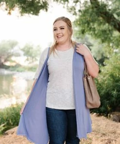 No Ship Drop Ship Life Of The Party Sleeveless Cardigan In Periwinkle