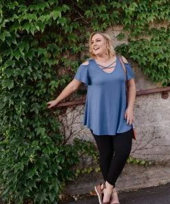 No Ship Drop Ship Steel Blue Magnolias Top Tops