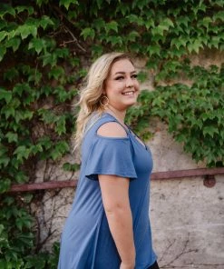 No Ship Drop Ship Steel Blue Magnolias Top Tops