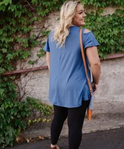 No Ship Drop Ship Steel Blue Magnolias Top Tops