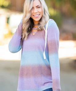 Boutique Simplified Gradiently Striped Hoodie