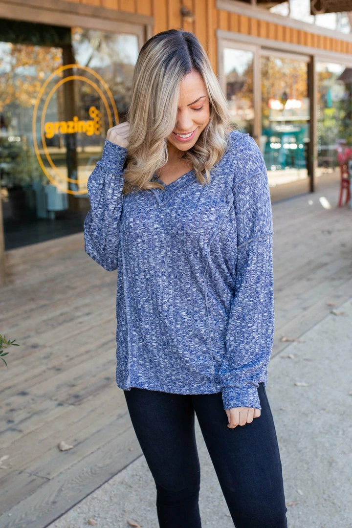 Boutique Simplified Wavy Navy Puff Sleeve Top 4 Boutique Simplified Wavy Navy Puff Sleeve Top