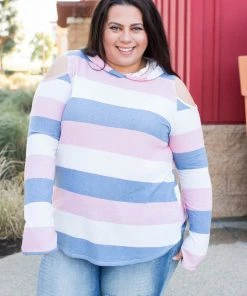 Boutique Simplified Oceanside Cold Shoulder Thumbhole Hoodie 3X