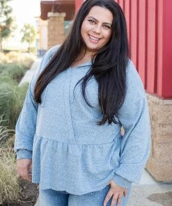 Boutique Simplified Denim Blue's Ruffled Hoodie