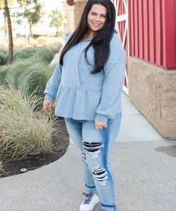 Boutique Simplified Denim Blue's Ruffled Hoodie