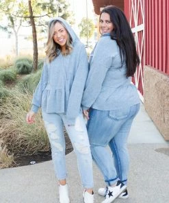 Boutique Simplified Denim Blue's Ruffled Hoodie