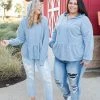 Boutique Simplified Denim Blue's Ruffled Hoodie