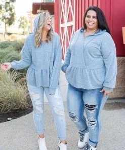 Boutique Simplified Denim Blue's Ruffled Hoodie