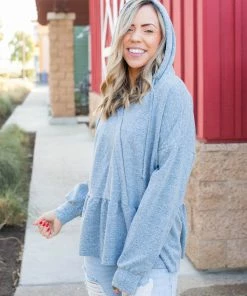 Boutique Simplified Denim Blue's Ruffled Hoodie