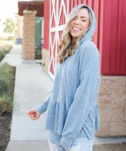 Boutique Simplified Denim Blue's Ruffled Hoodie