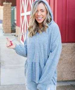 Boutique Simplified Denim Blue's Ruffled Hoodie