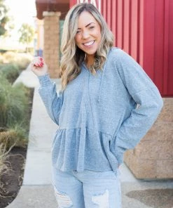 Boutique Simplified Denim Blue's Ruffled Hoodie