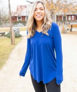 Boutique Simplified 1X Everyday Long Sleeve Tee In Royal Blue