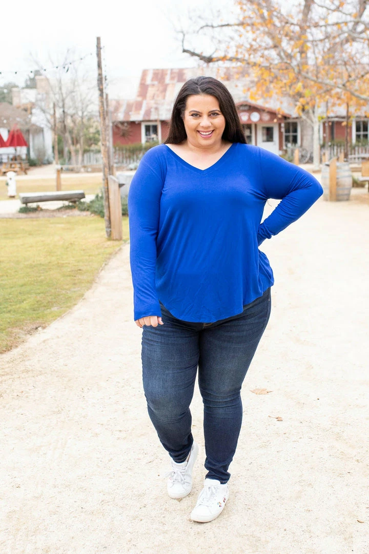 Boutique Simplified 1X Everyday Long Sleeve Tee In Royal Blue 7 Boutique Simplified 1X Everyday Long Sleeve Tee In Royal Blue