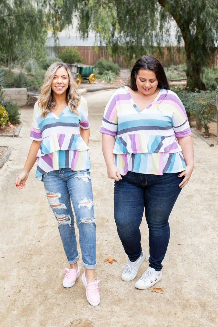 Boutique Simplified Over The Rainbow Ruffled Peplum 3 Boutique Simplified Over The Rainbow Ruffled Peplum