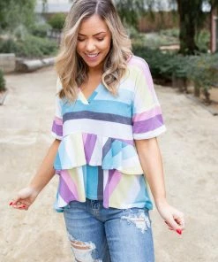 Boutique Simplified Over The Rainbow Ruffled Peplum