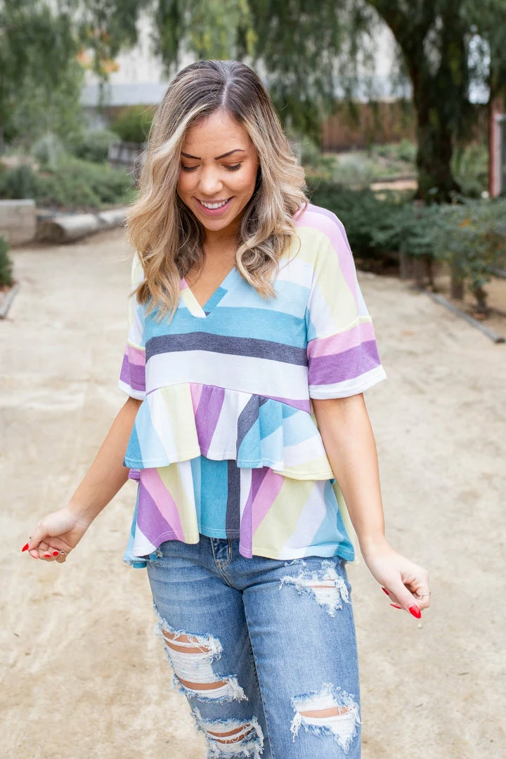 Boutique Simplified Over The Rainbow Ruffled Peplum 1 Boutique Simplified Over The Rainbow Ruffled Peplum