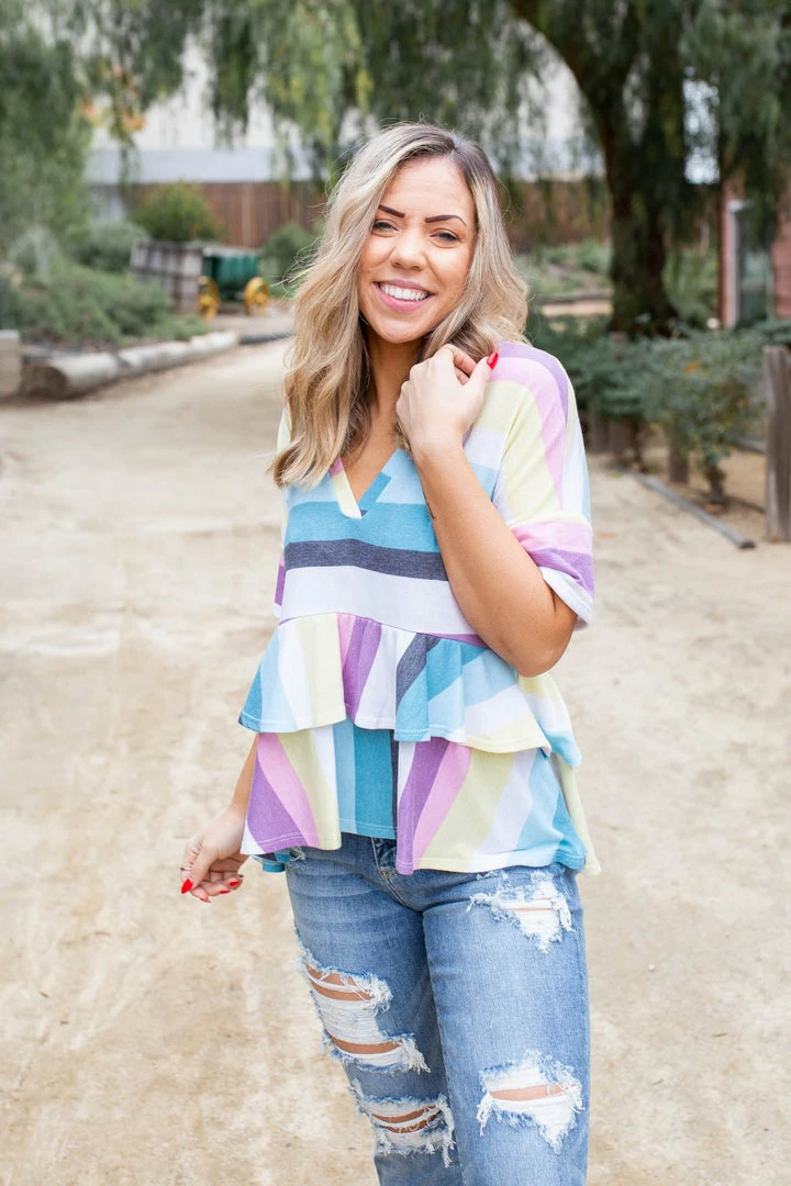 Boutique Simplified Over The Rainbow Ruffled Peplum 5 Boutique Simplified Over The Rainbow Ruffled Peplum