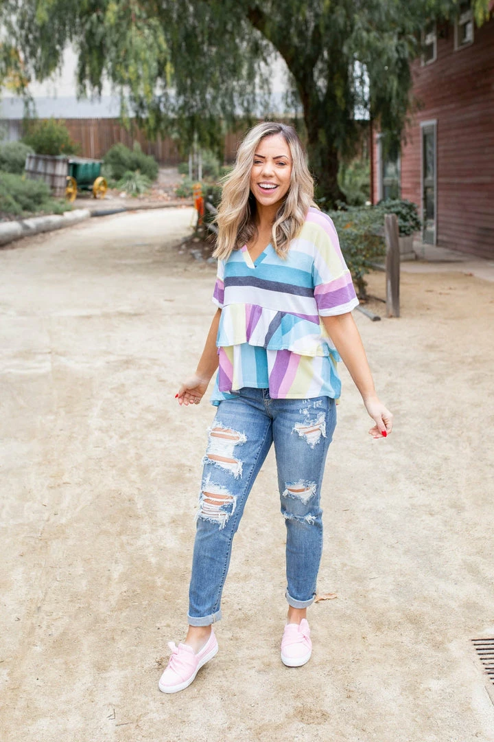 Boutique Simplified Over The Rainbow Ruffled Peplum 6 Boutique Simplified Over The Rainbow Ruffled Peplum