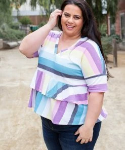 Boutique Simplified Over The Rainbow Ruffled Peplum