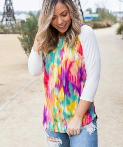 Boutique Simplified XL Kaleidoscope Raglan Top
