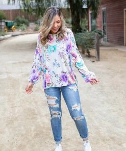 Boutique Simplified Lavender Blooms Bishop Sleeve Top 17 Boutique Simplified Lavender Blooms Bishop Sleeve Top