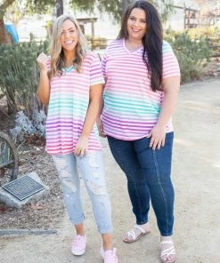 Boutique Simplified Confetti Speckled Striped Top