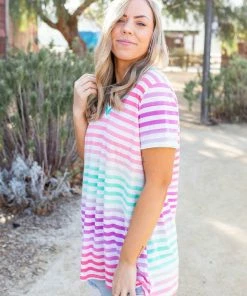 Boutique Simplified Confetti Speckled Striped Top