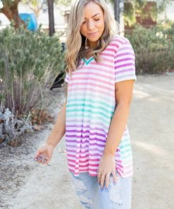 Boutique Simplified Confetti Speckled Striped Top
