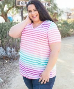 Boutique Simplified Confetti Speckled Striped Top