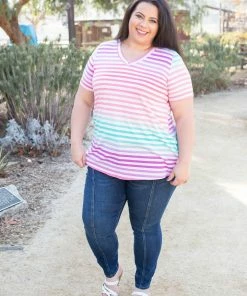 Boutique Simplified Confetti Speckled Striped Top