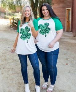 Boutique Simplified Shamrock On Raglan Top