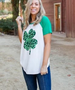 Boutique Simplified Shamrock On Raglan Top