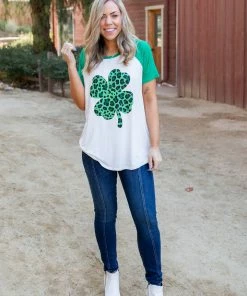 Boutique Simplified Shamrock On Raglan Top