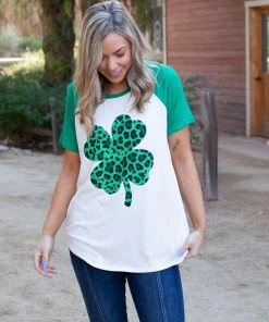 Boutique Simplified Shamrock On Raglan Top