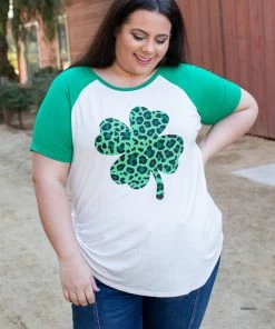 Boutique Simplified Shamrock On Raglan Top