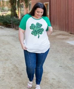 Boutique Simplified Shamrock On Raglan Top