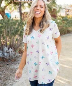 Boutique Simplified Butterfly Kisses Short Sleeve Top