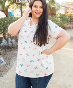 Boutique Simplified Butterfly Kisses Short Sleeve Top