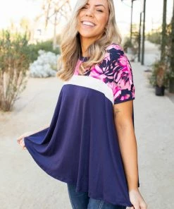 Boutique Simplified Midnight Rose Colorblock Top