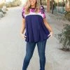 Boutique Simplified Midnight Rose Colorblock Top