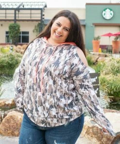 Boutique Simplified Hunting Diva Cold Shoulder Thumbhole Hoodie