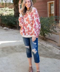 Boutique Simplified Vintage Floral Reversible Pullover