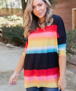 Boutique Simplified Rainbow In The Night Short Sleeve Top