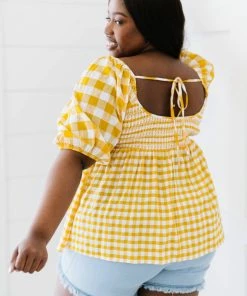 Trendsi Sunny Meadow Gingham Babydoll Top Apparel