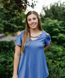 No Ship Drop Ship Steel Blue Magnolias Top Tops